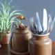 4 old stoneware mustard pots, lab Lagny, vintage France circa 1950/1960