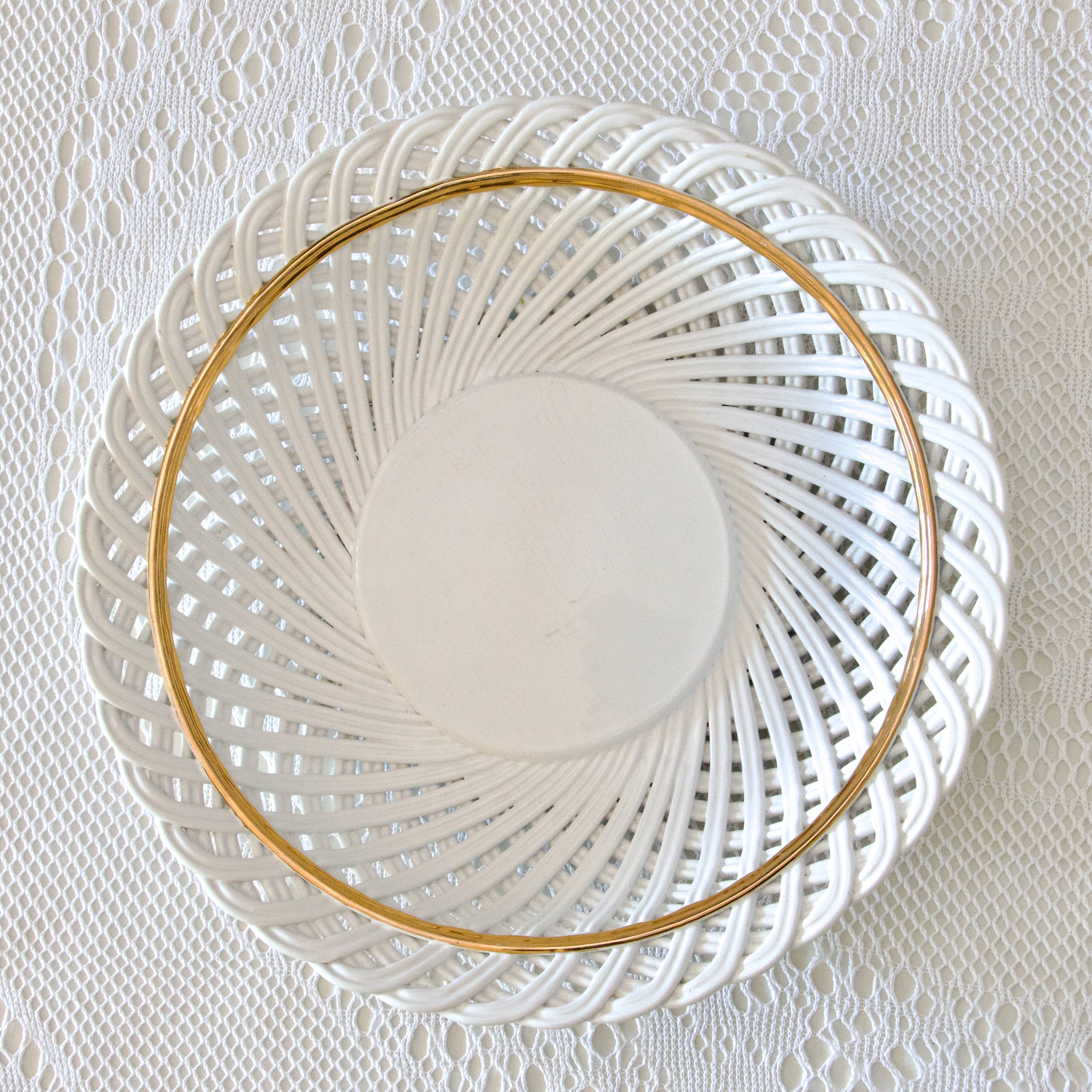 Huge antique Bassano bowl in openwork braided majolica