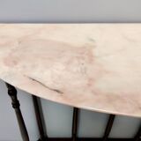 Neoclassical Style Turned Beech Console Table with a Demilune Marble Top, Italy