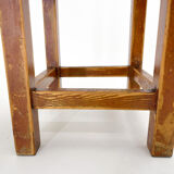 1950's Square Wooden Stool of Footrest with Original Paint, Czechoslovakia