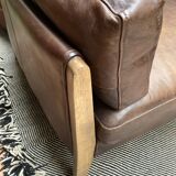 Scandinavian right sofa, vintage design, leather and wood