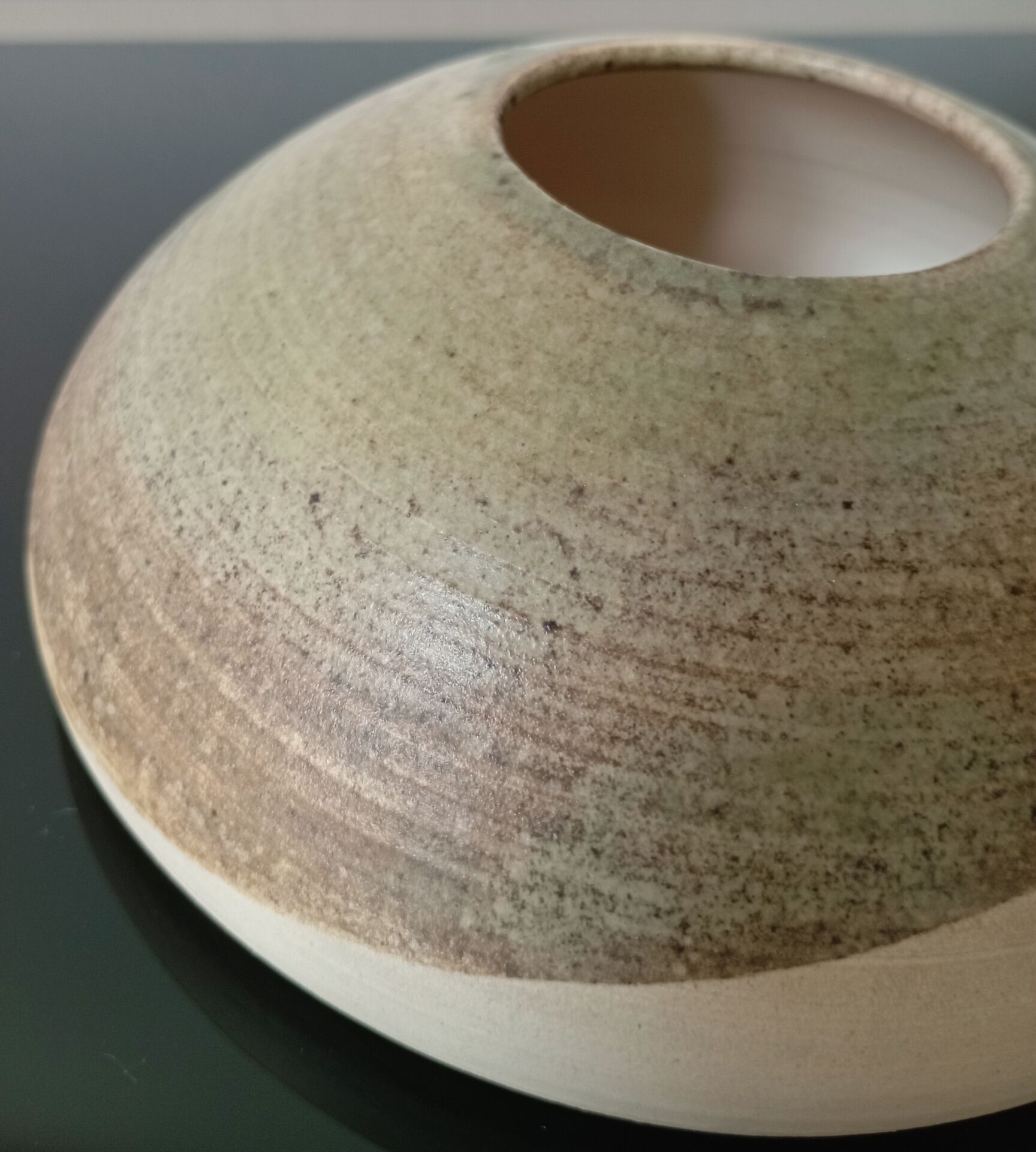 Vintage studio pottery signed - Variegated green and raw earth