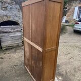 Double-column oak filing cabinet with curtains, 1950s.