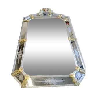 Venetian rectangular floreal hand-carving wall mirror in murano glass style