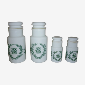 Ensemble de 4 pots en verre opale d'italie blanc et vert