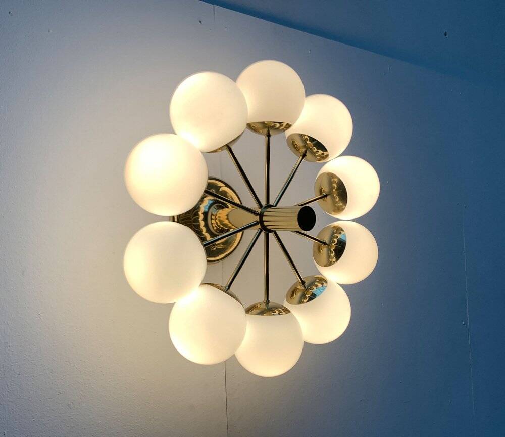 German brass ceiling lamp in mid-century modern space style by Kaiser Leuchten, 1960s.