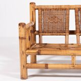 Italian Modern bamboo-wicker bench, 1970's