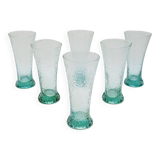 6 flared glasses in textured bubble blown blue glass pastis / orangeade / water