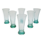 6 verres évasés en verre bleu soufflé bullé texturé pastis / orangeade / eau