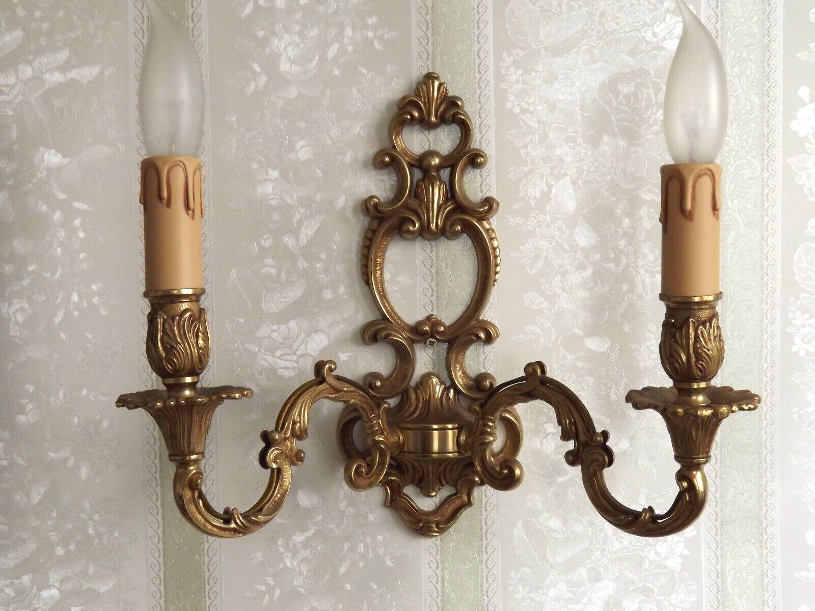 Large Vintage French Bronze Open Back Design Leaf Detail Double Wall Light 4740