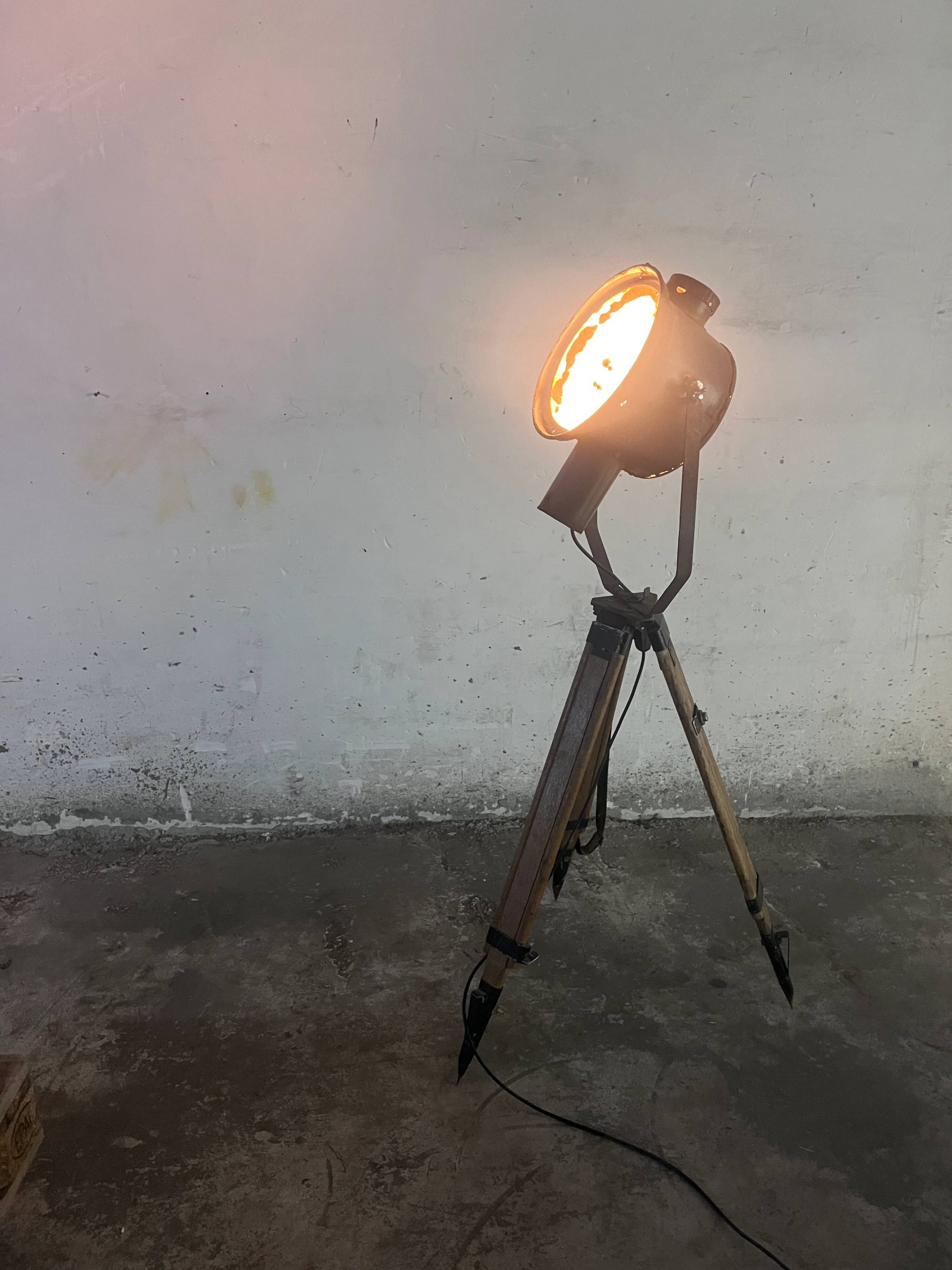 Industrial spotlight floor lamp on tripod PZO STG 4, Poland, 1970s