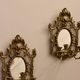 Pair of Antique Brass Wall Sconces with Mirror
