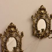 Paire de appliques murales en laiton antique avec miroir