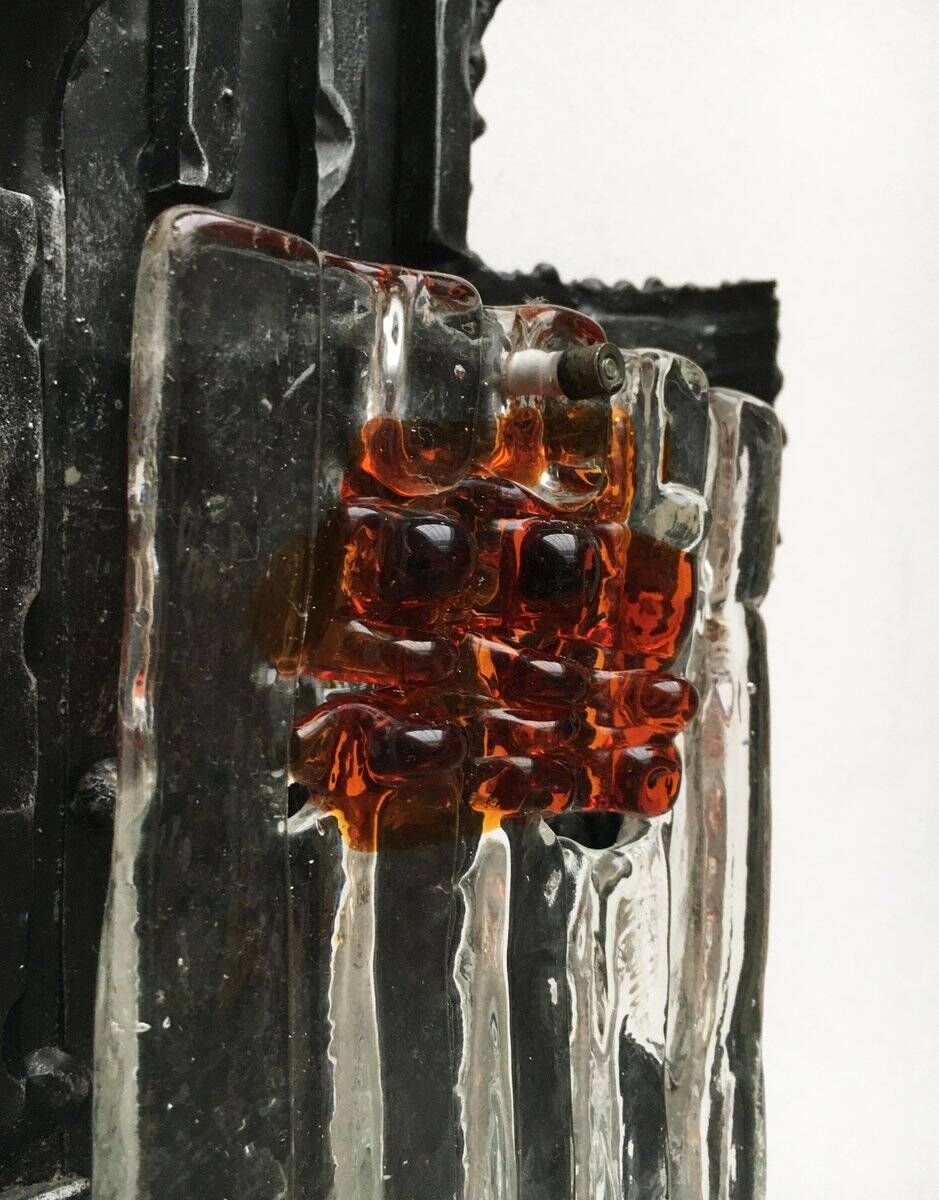 Vintage Italian brutalist wrought iron wall lamp by Albano Poli for Poliarte, set of 4.