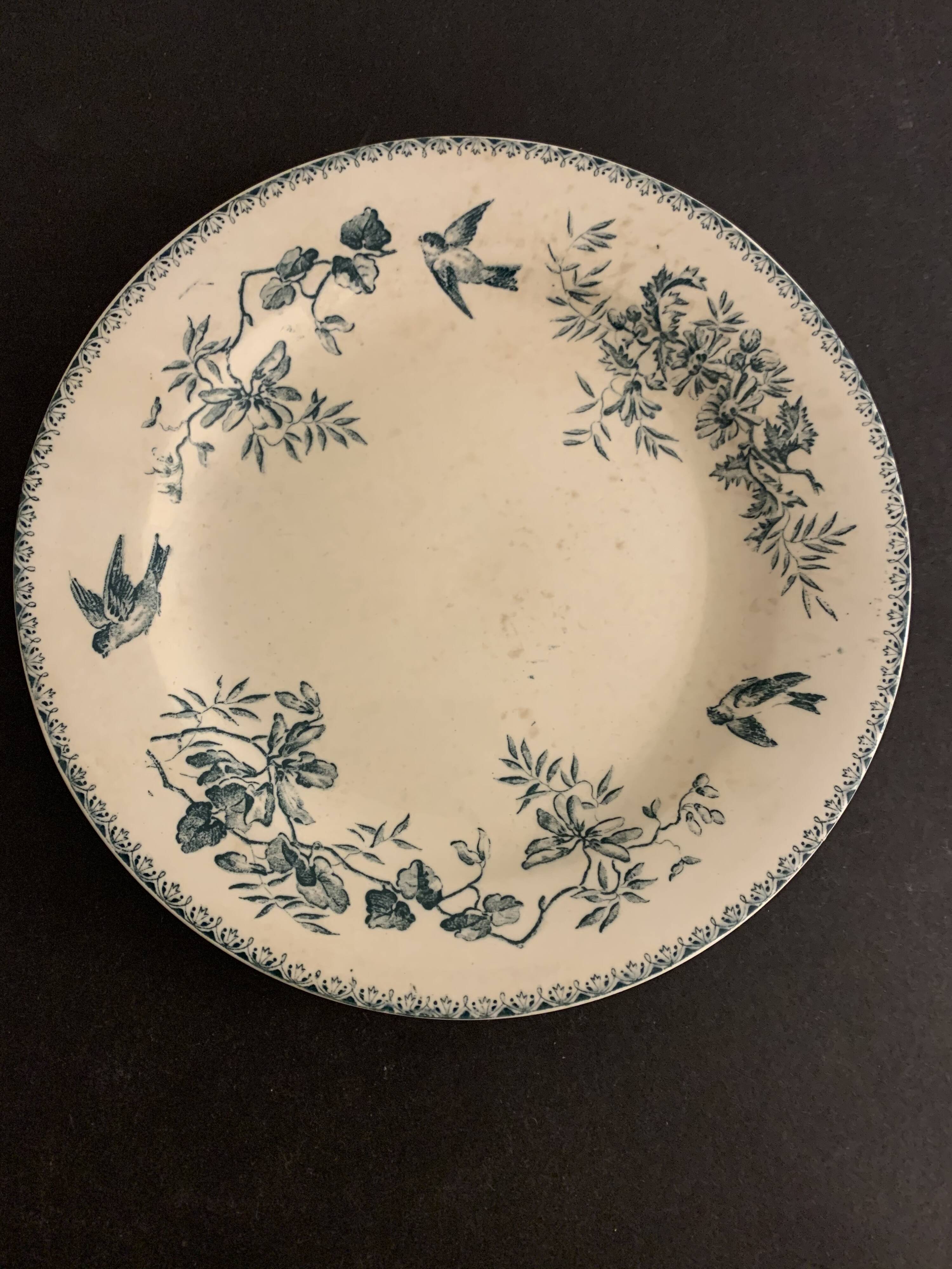 6 old blue flat plates La Samaritane Terre de Fer