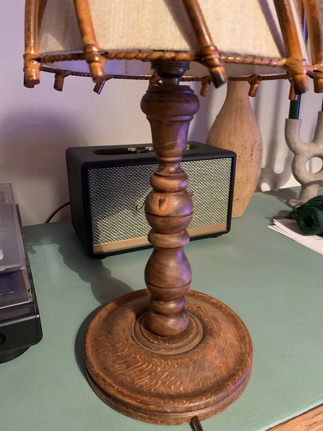Antique wooden bedside lamp