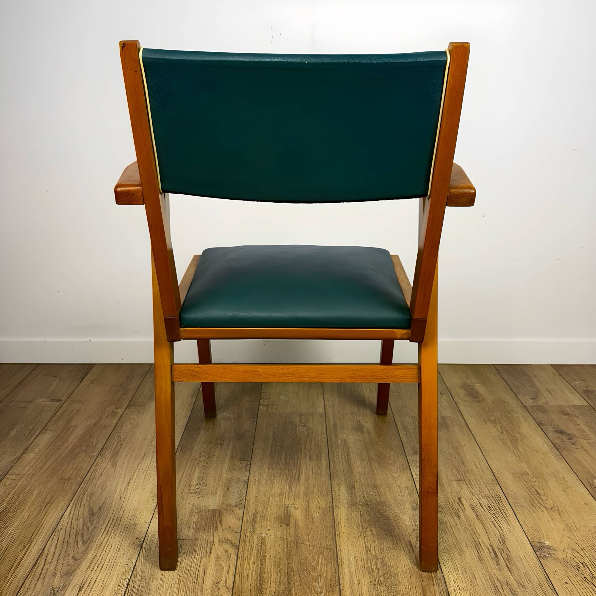 Pair of Scandinavian bridge armchairs in wood and vinyl from the 1950s.