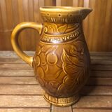 Old sarreguemines pitcher brown ceramic vintage vines decor #a430