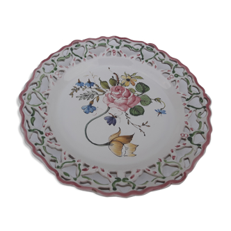 Lallier decorative plate at Moustiers décor flowers and butterflies Diam 23.5 cm