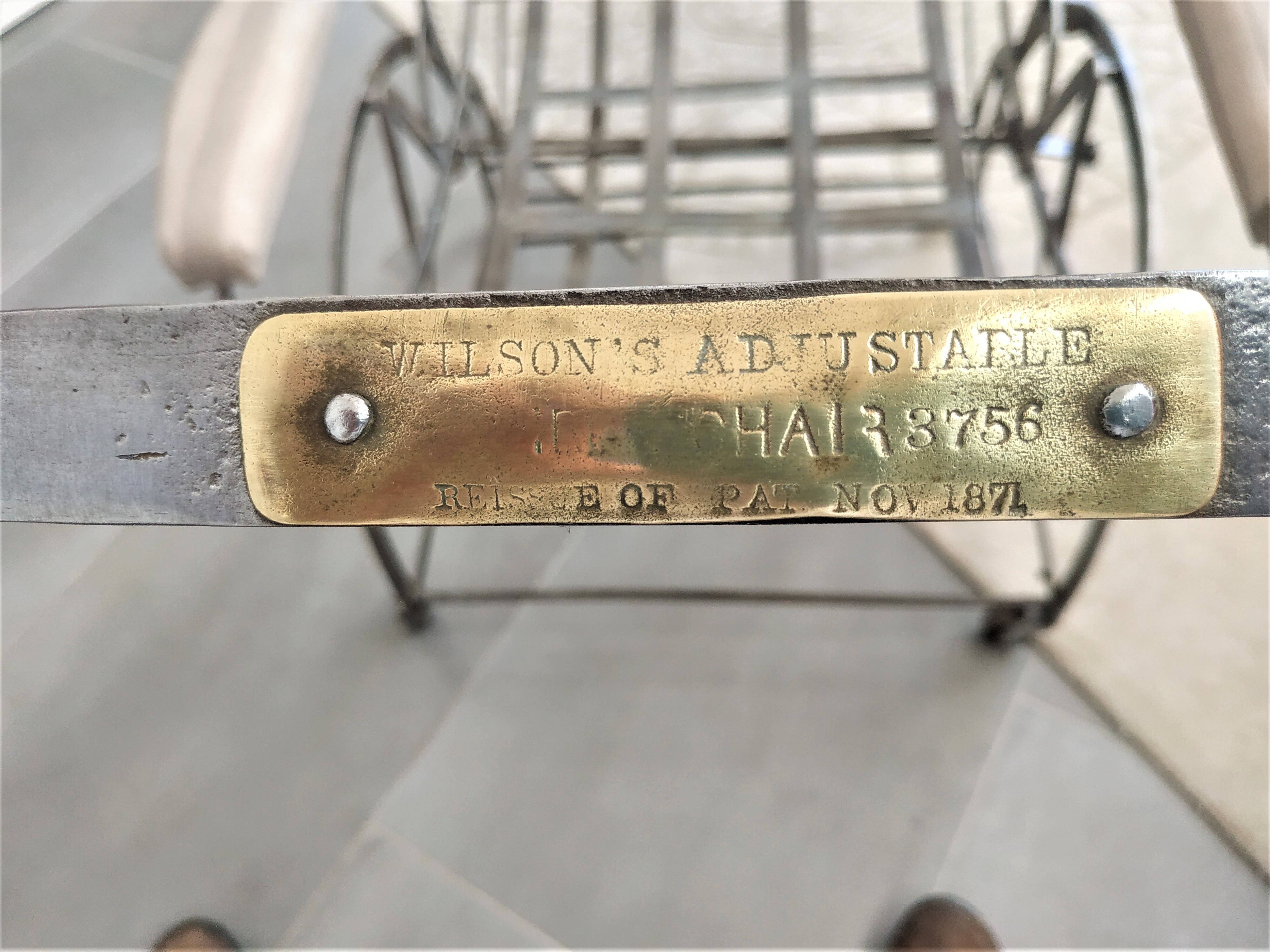 Wilson's adjustable folding chair made of steel produced in 1871