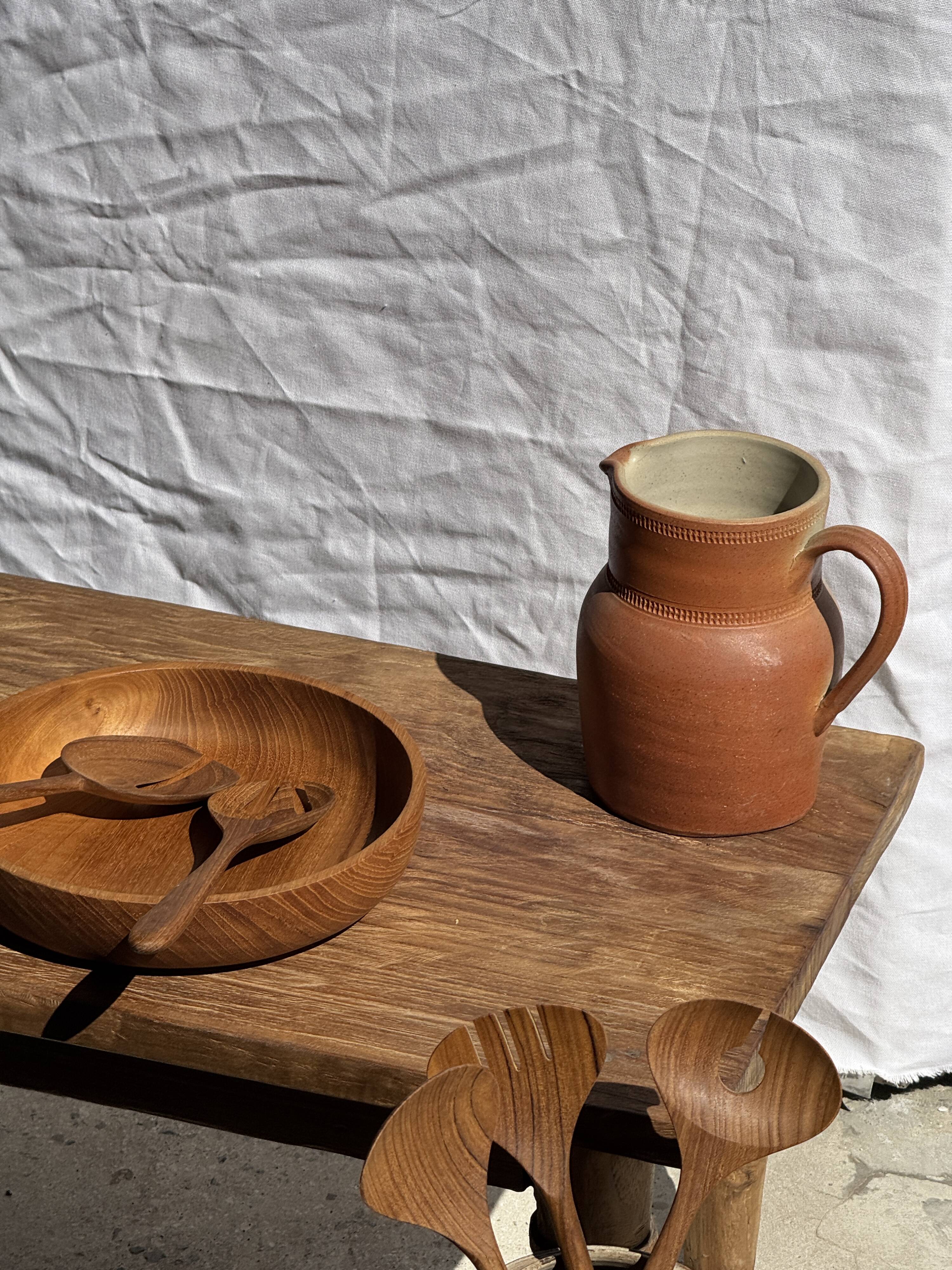 Salad server or large teak spoon in elongated oval shape L28 D6x8