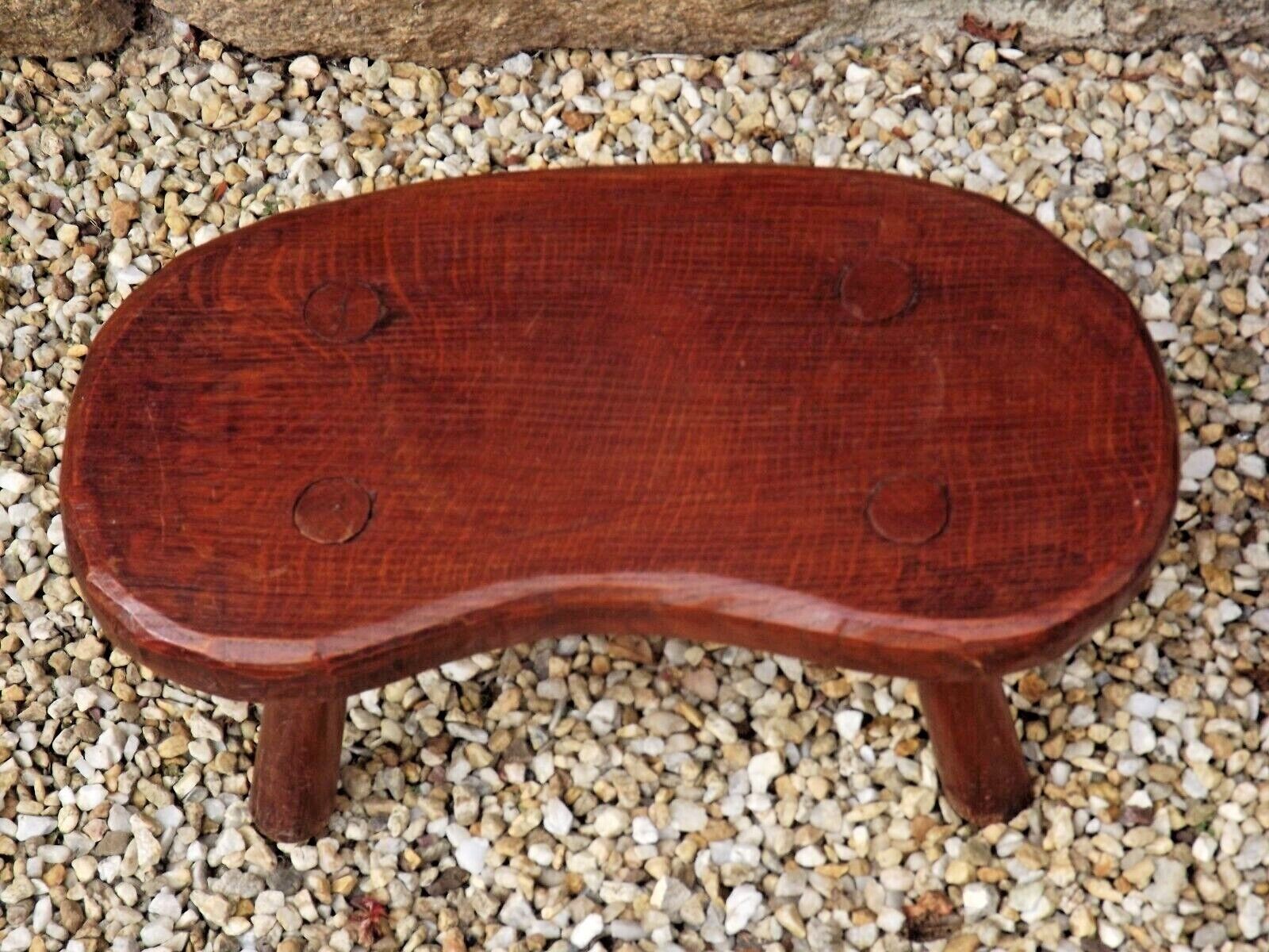 Vintage french hand turned solid oak 4 legged kidney shaped childs stool 3772