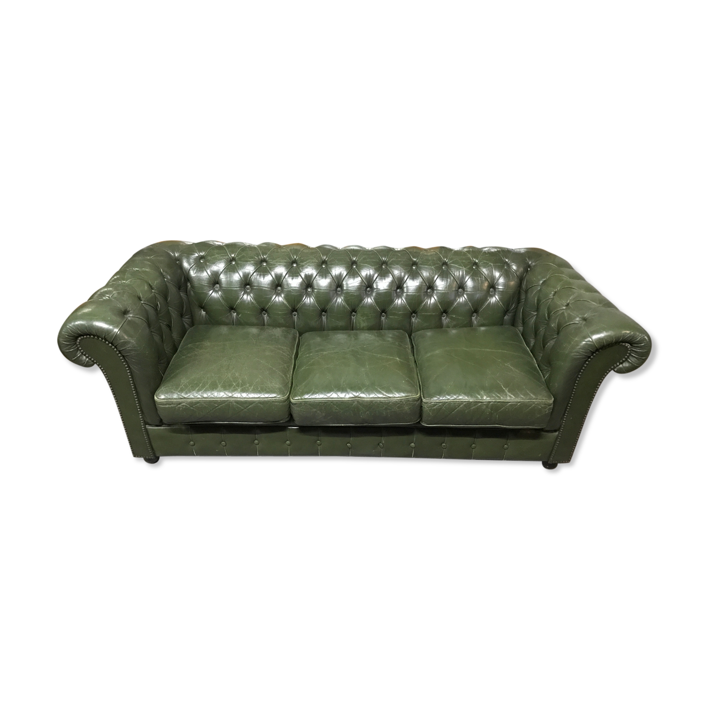 Chesterfield green leather sofa