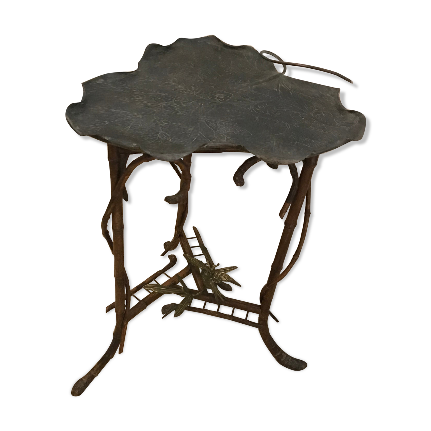 bamboo pedestal table&bronze Napoléon III