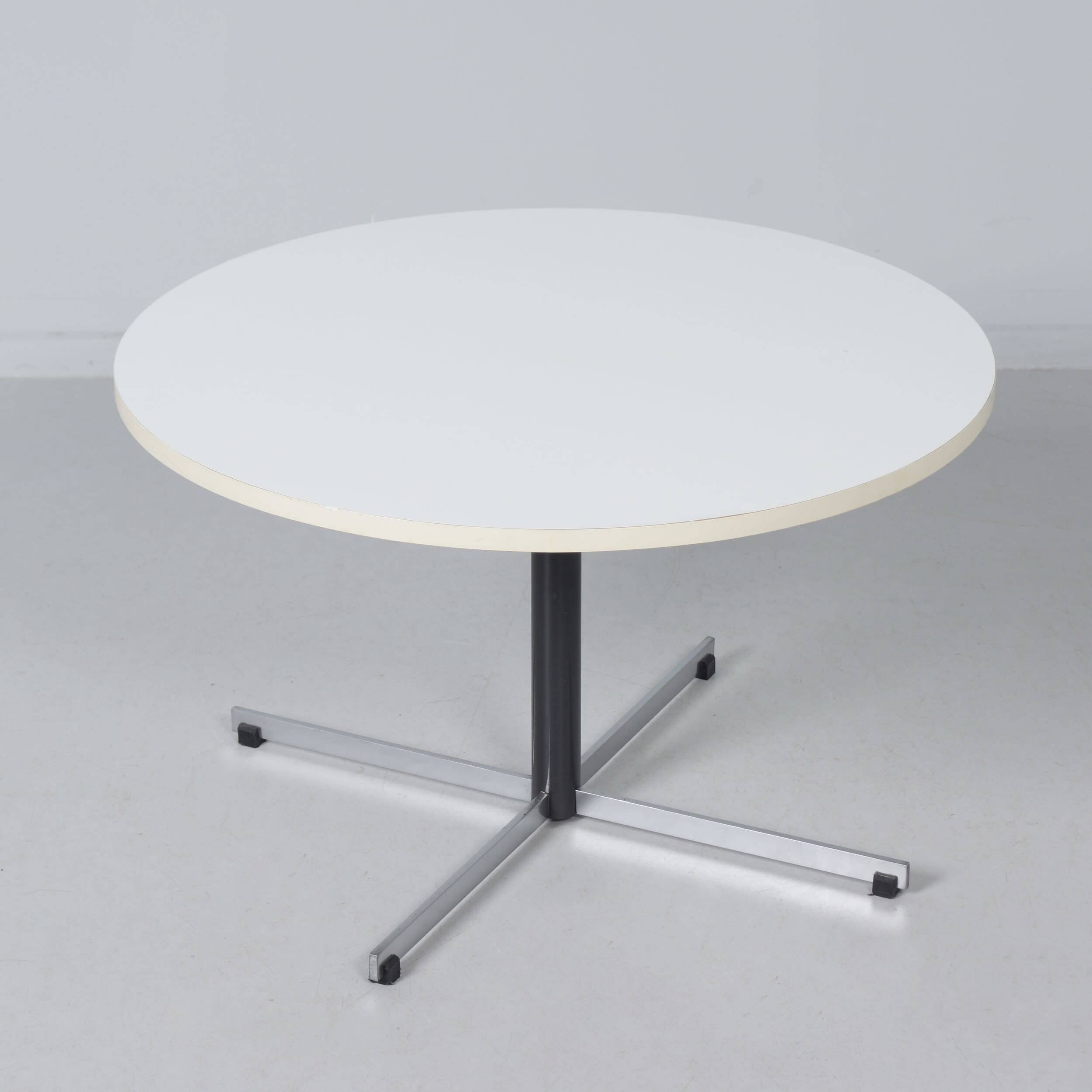 Round model 3696 coffee table by Gispen, 1970s – white melamine top and chrome base