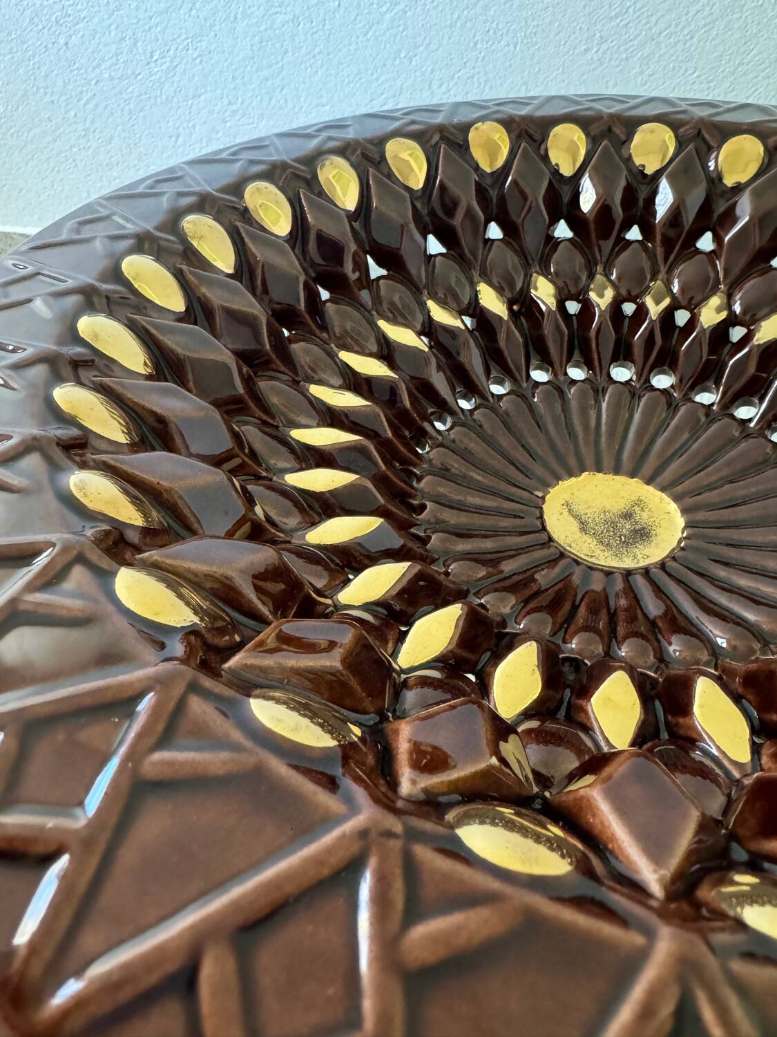 Large decorative openwork ceramic dish Vallauris 60s