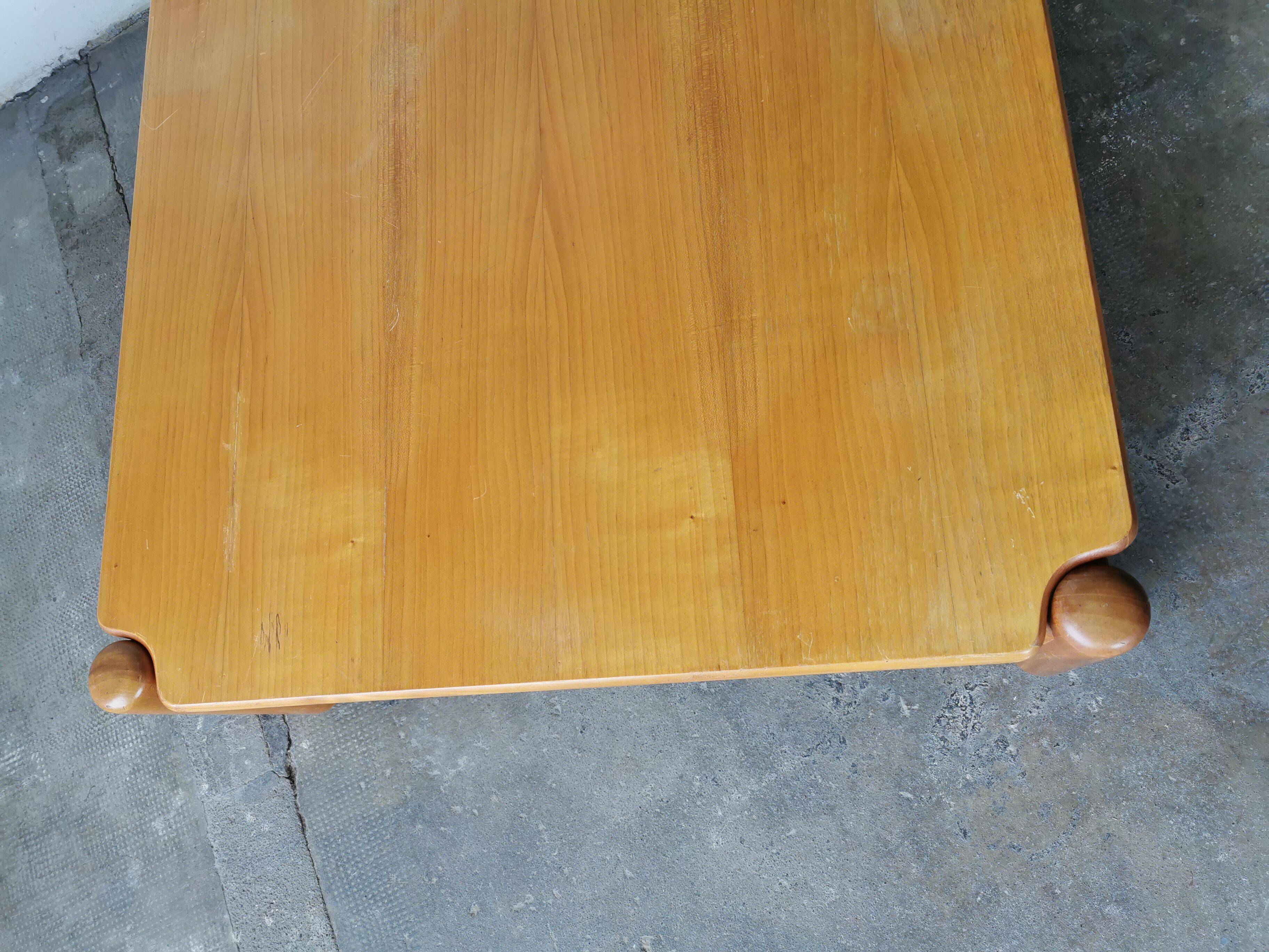 Square coffee table in solid blond wood 80s