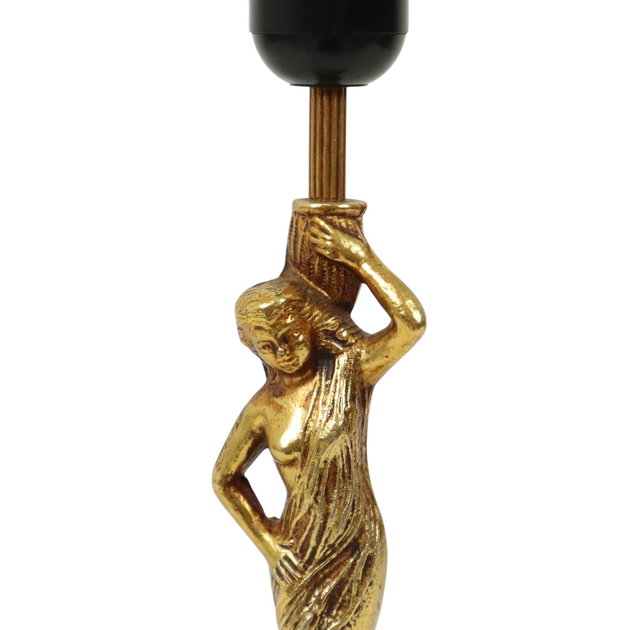 Vintage Table Lamp Female Figure Brass and Onyx Marble