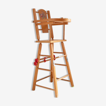 Chaise haute poupee en bois vintage