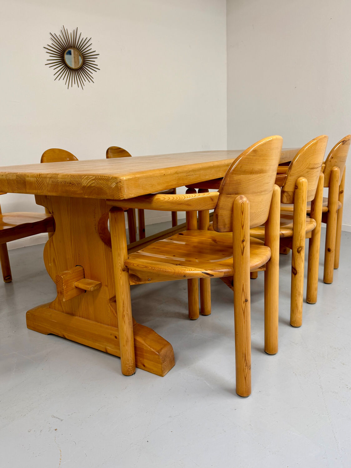 Vintage XXL farmhouse monastery pine table from the 1960s.