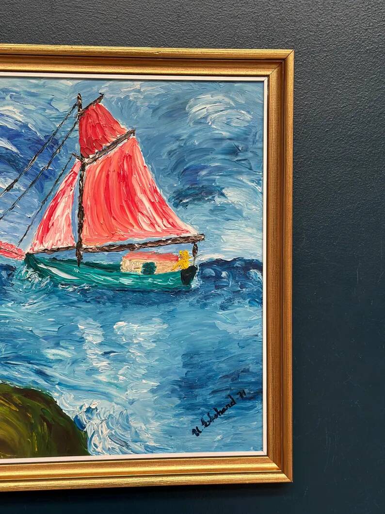 Original Swedish Oil on Panel – “Sailboat on the Water” by U. Ekshard – Signed – Dated 1971 – Vintage & Framed