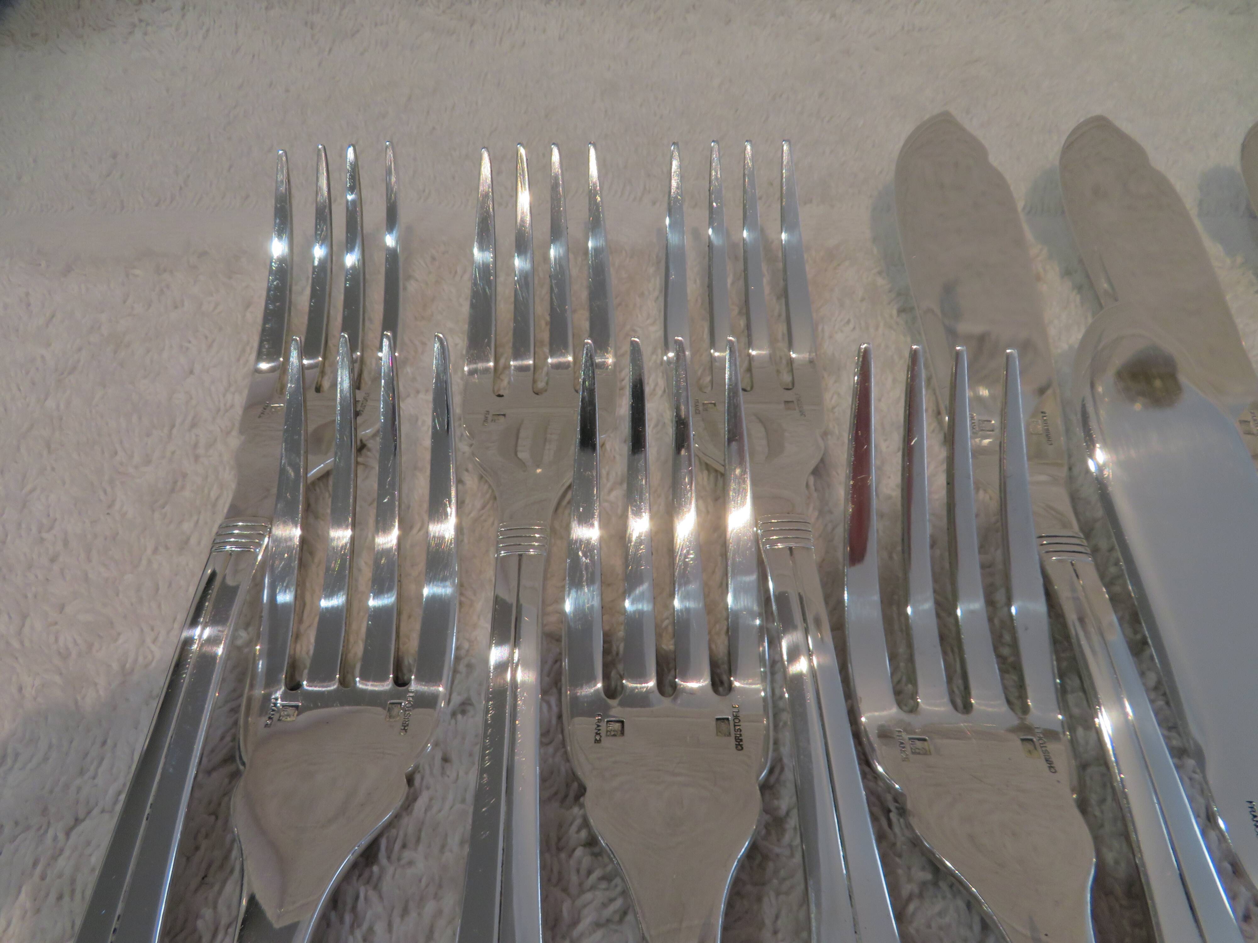 6 silver-plated fish cutlery sets 12p Christofle Atlantide