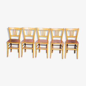 Set de 5 chaises de bistrot bois vintage de marque Luterma