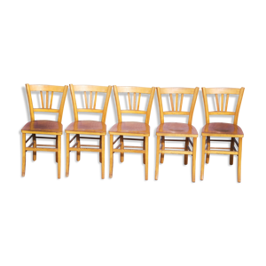 Set de 5 chaises de bistrot bois vintage de marque Luterma