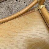 Rattan end table with 1 shelf in vintage oak veneer from the 80s Maugrion