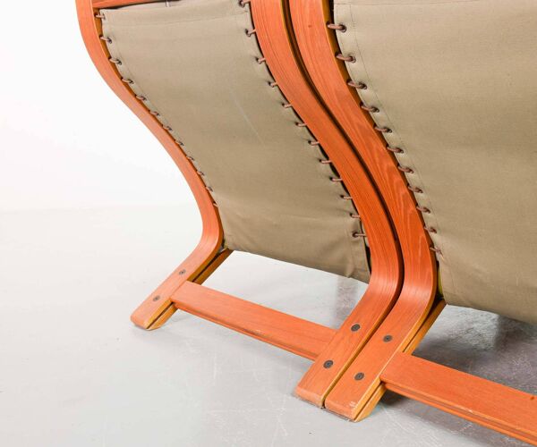 Canapé scandinave Rybo Rykken 2 places en cuir vert olive, années 60