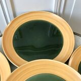 Set of 6 flat plates in green enamel ceramic salins model "capvern" years 60-70