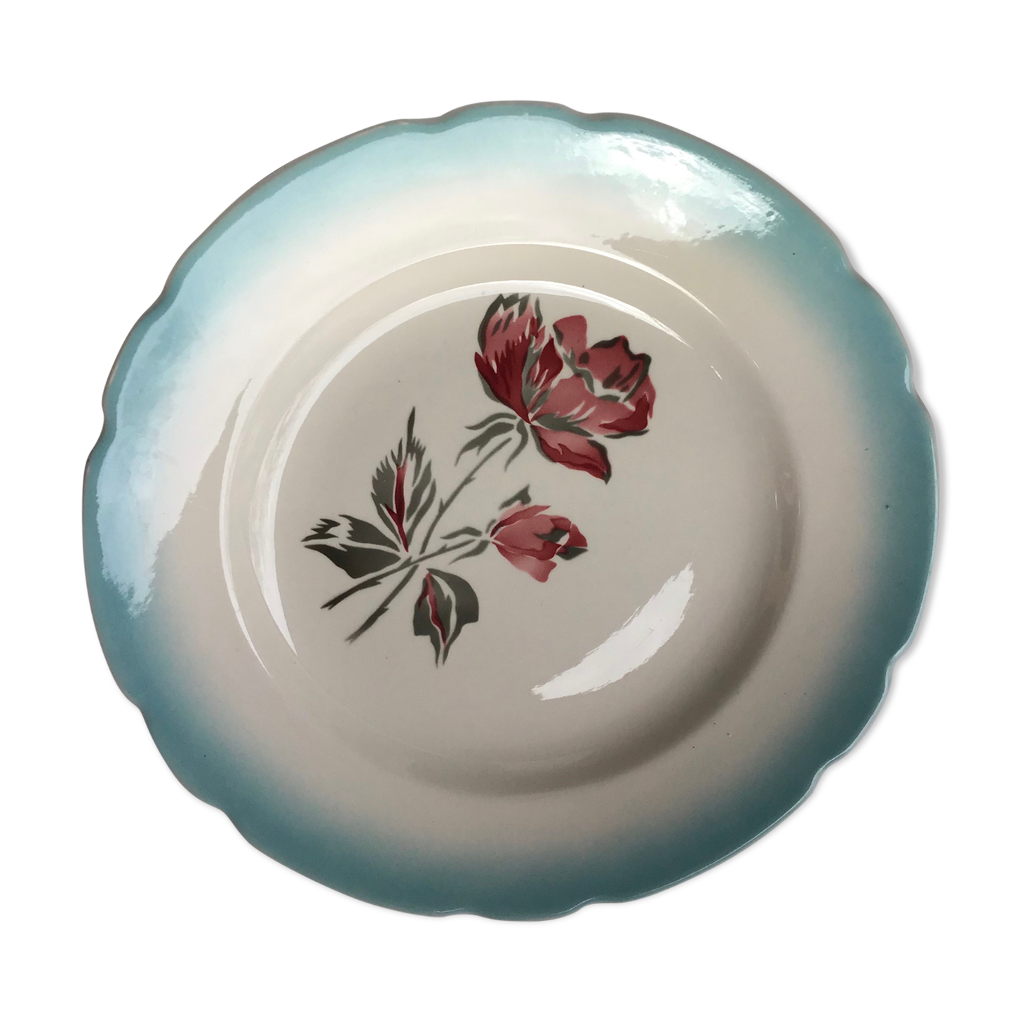 Digoin Richelieu dish festooned blue edge