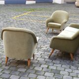 Ensemble de fauteuils Danois club organique années 50 Vert tendre glacé