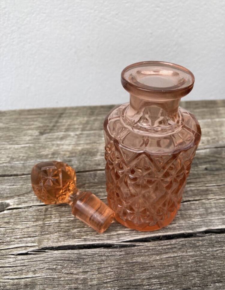 Pink art deco glass perfume bottle