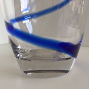 Large thick crystal glass vase modernist design cobalt edging
