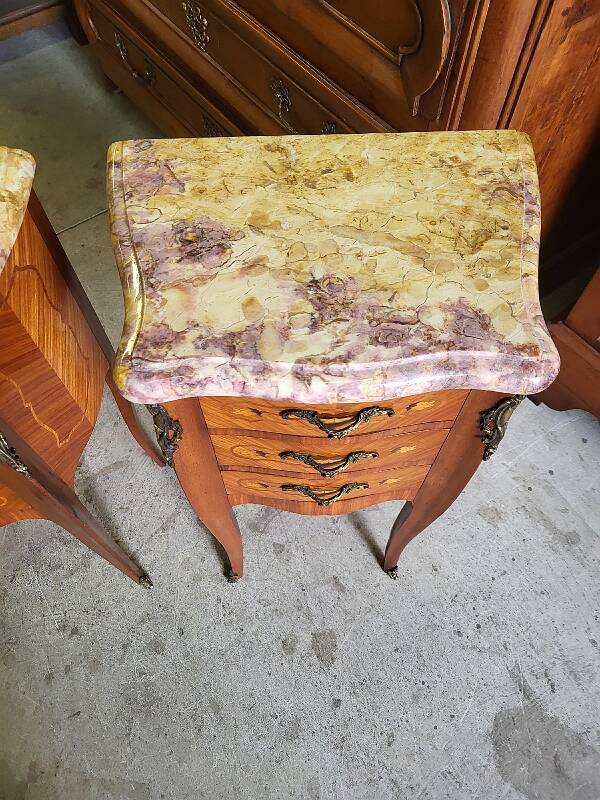Pair of rosewood bedside tables with marble top n° 2