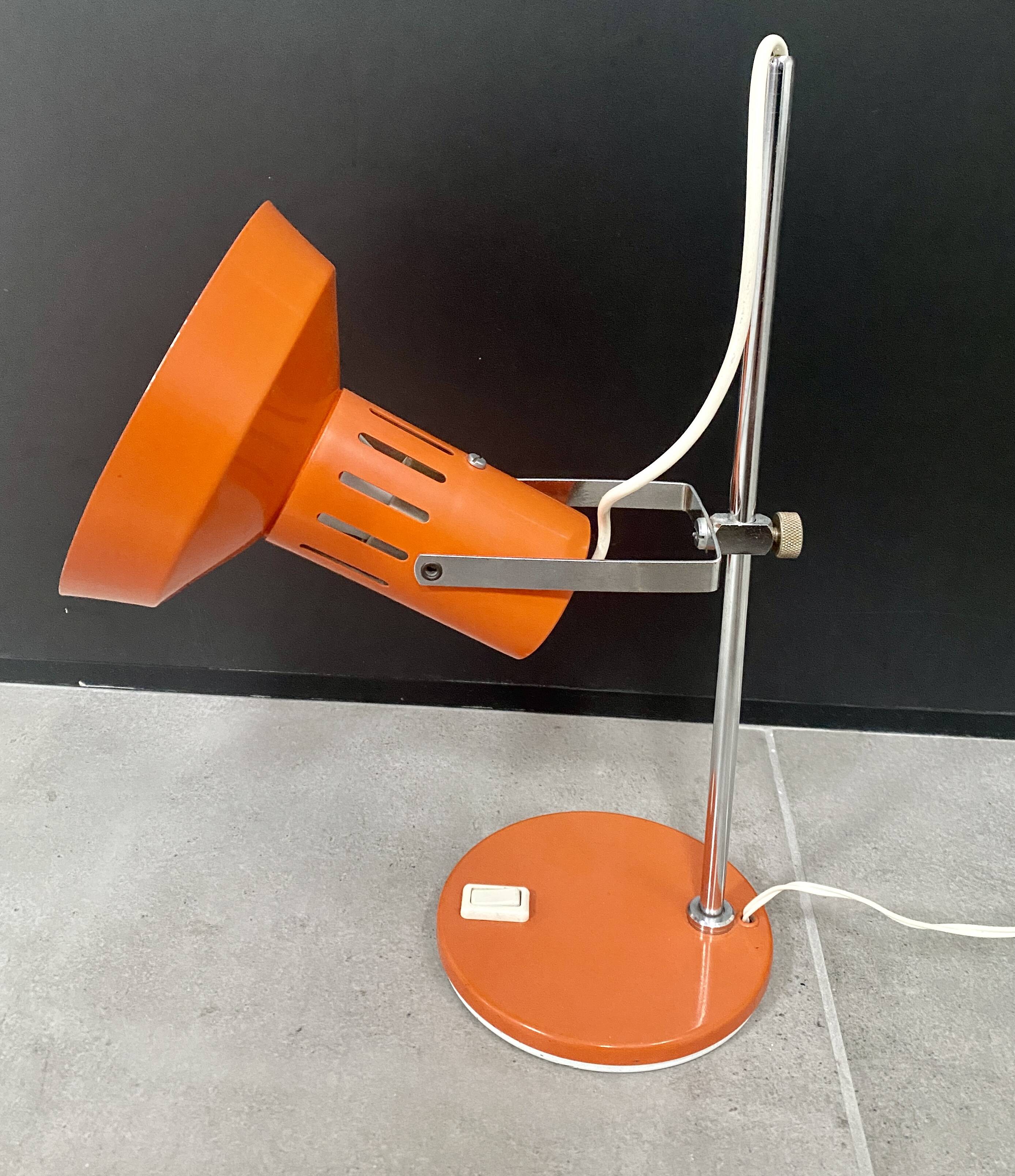 Orange lacquered metal and chrome desk lamp - circa 1970