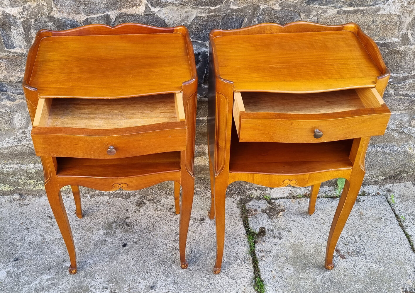 Pair of vintage Louis XV style bedside tables, wood