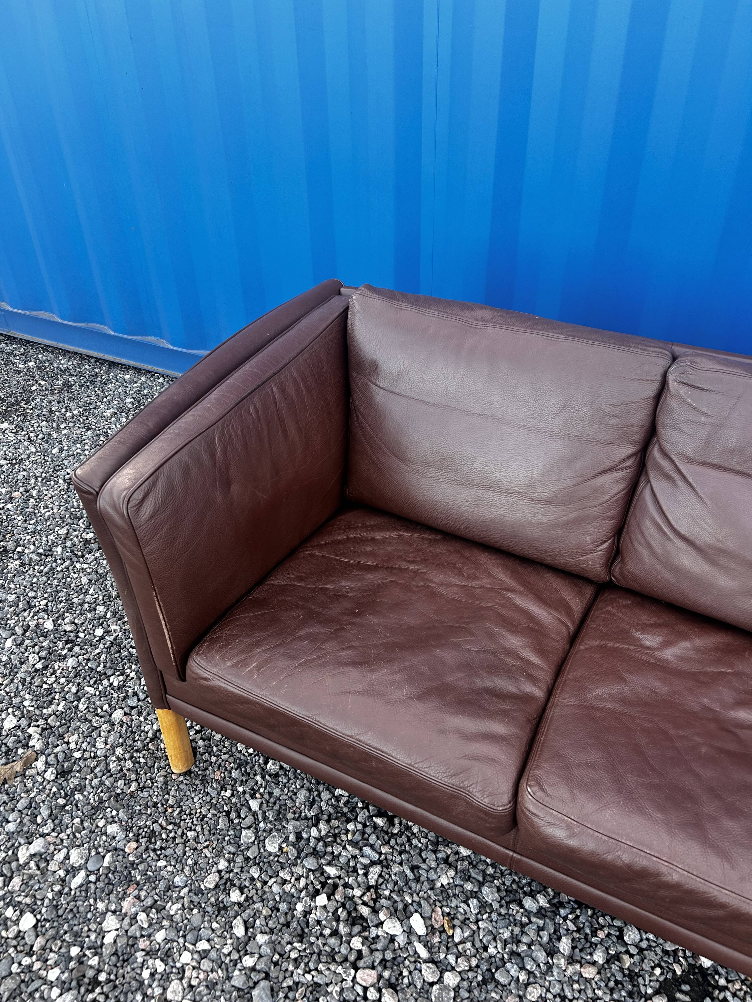 Danish two seater brown leather sofa  1970s