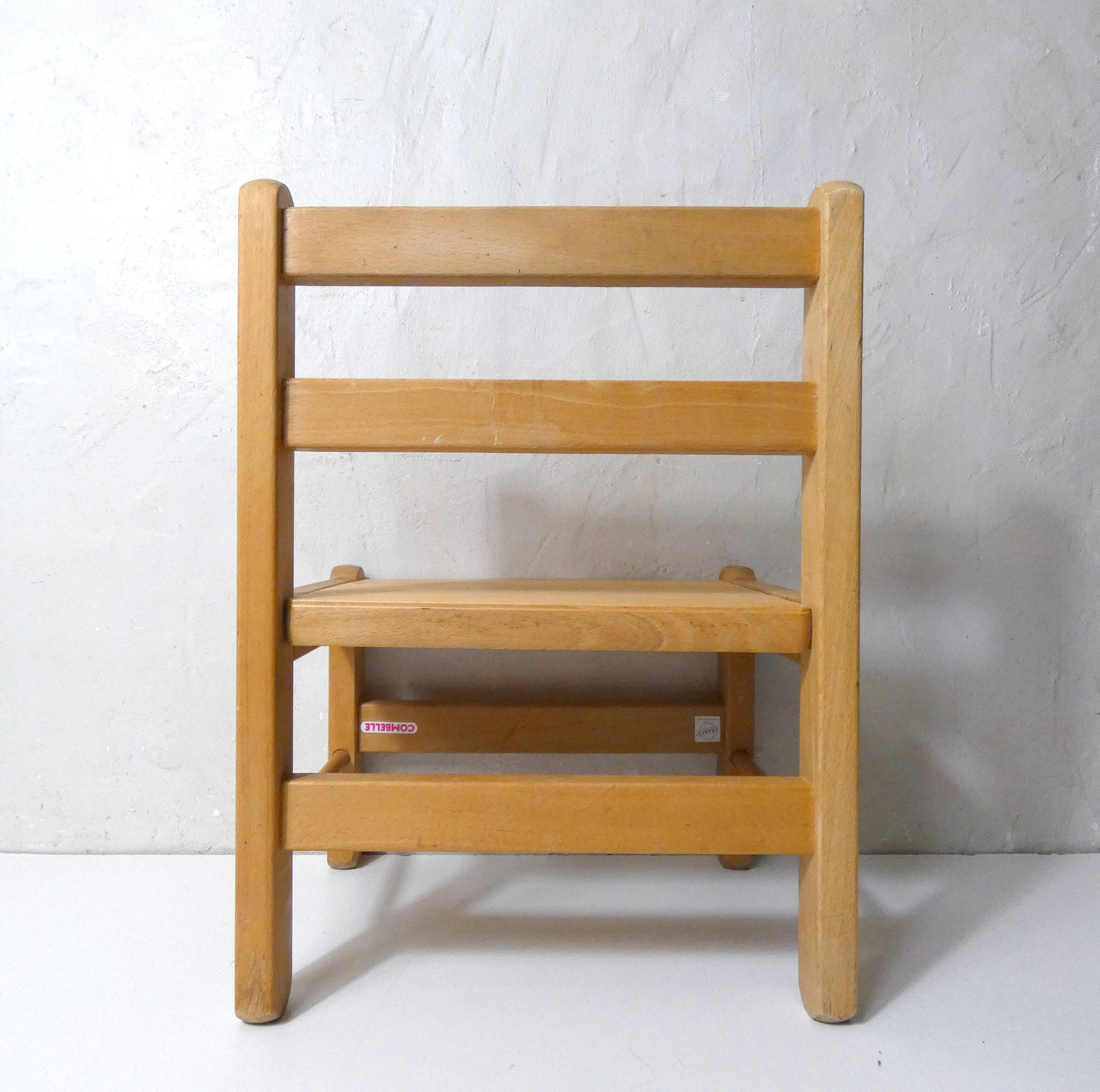 Small vintage combelle wooden chair for children